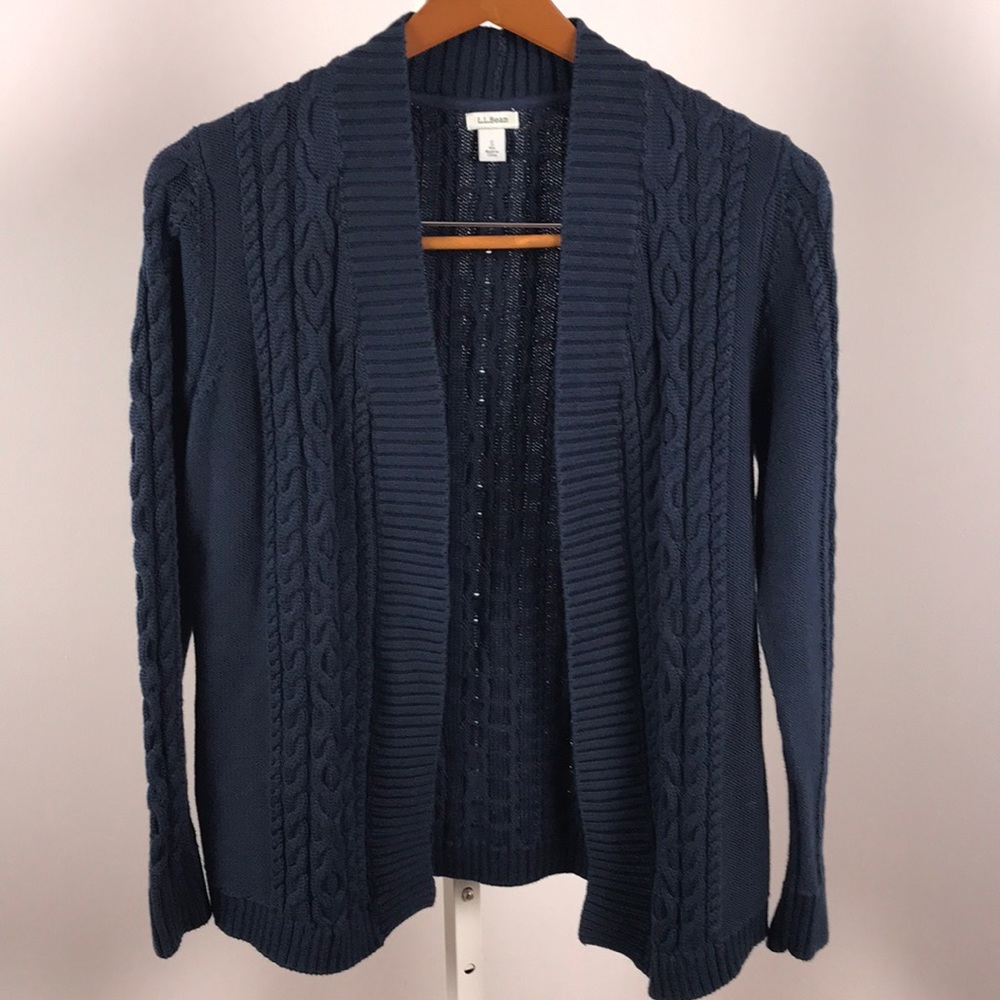 L.L. Bean dark Blue cable knit open cardigan small